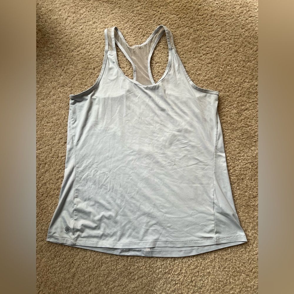 Athleta Sky Blue Mesh Back Tank Top Size Medium Athleisure Workout Top